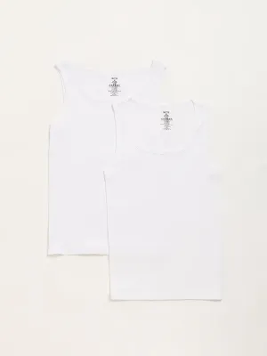 WES Lounge White Ribbed Cotton Vests - Pack of 2