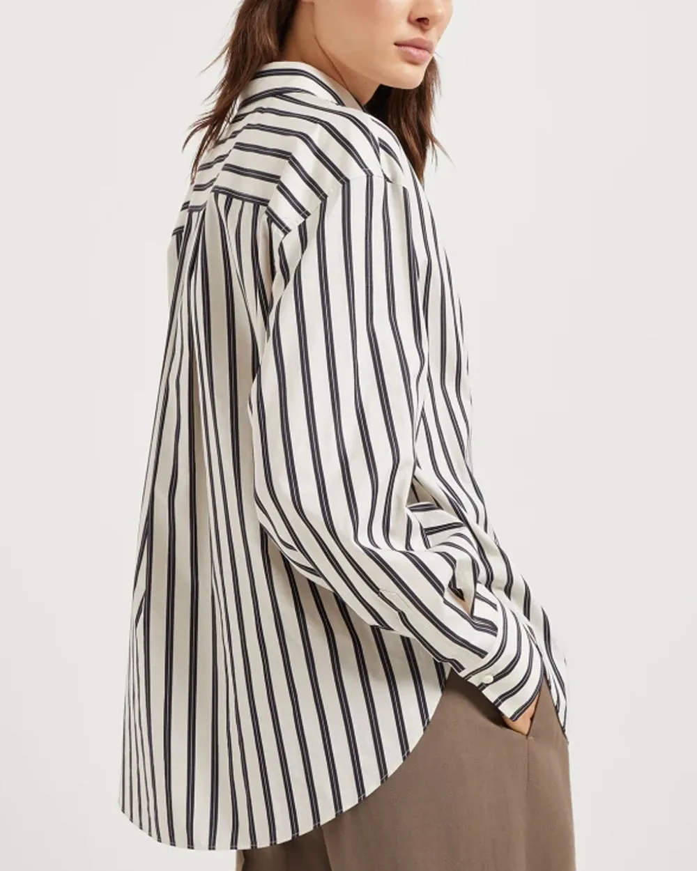 White and Black Stripe Herbarium Embroidered Shirt