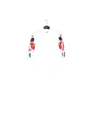 White cotton embroidered puffed-sleeve shirt