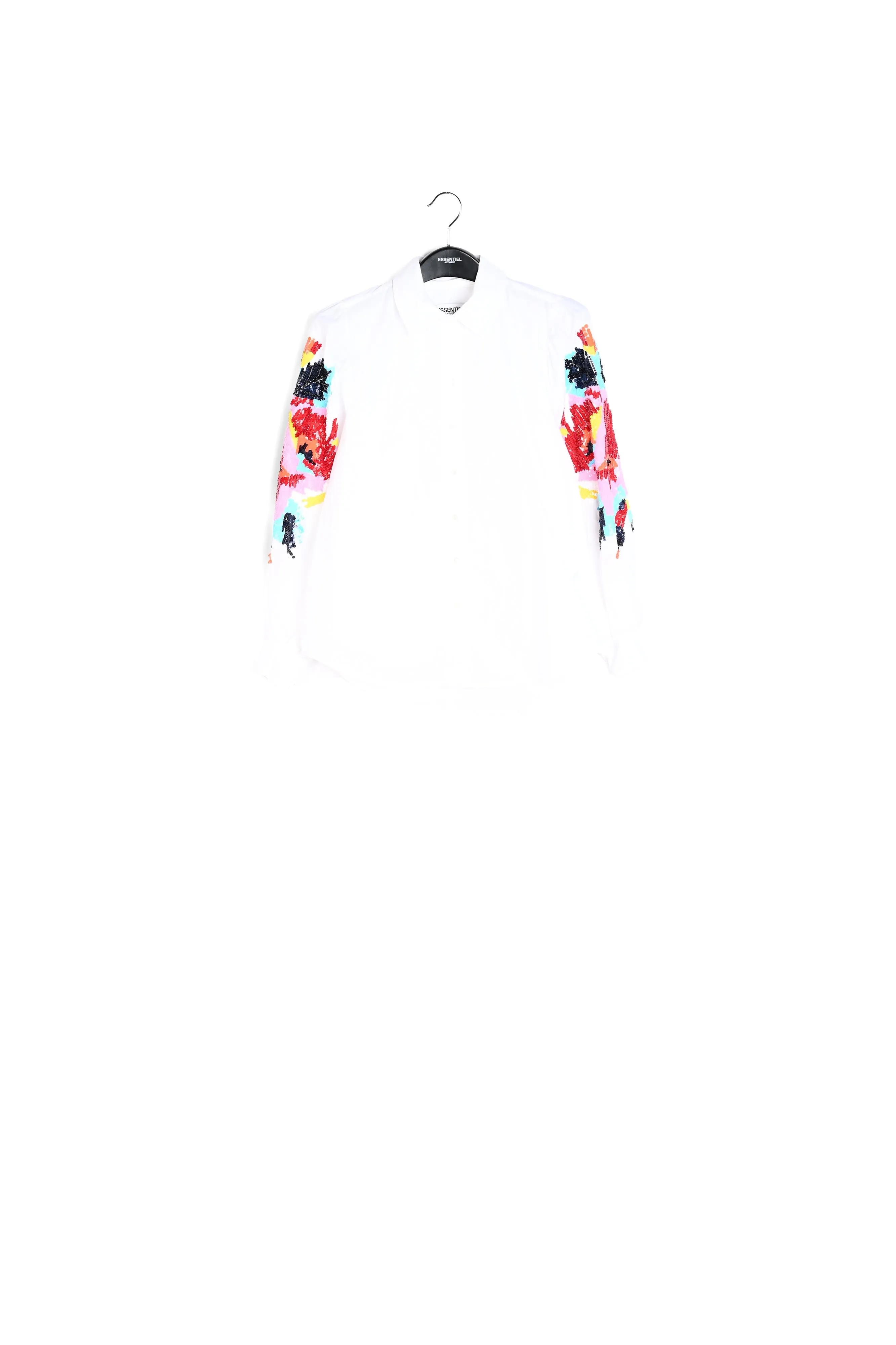 White cotton embroidered puffed-sleeve shirt