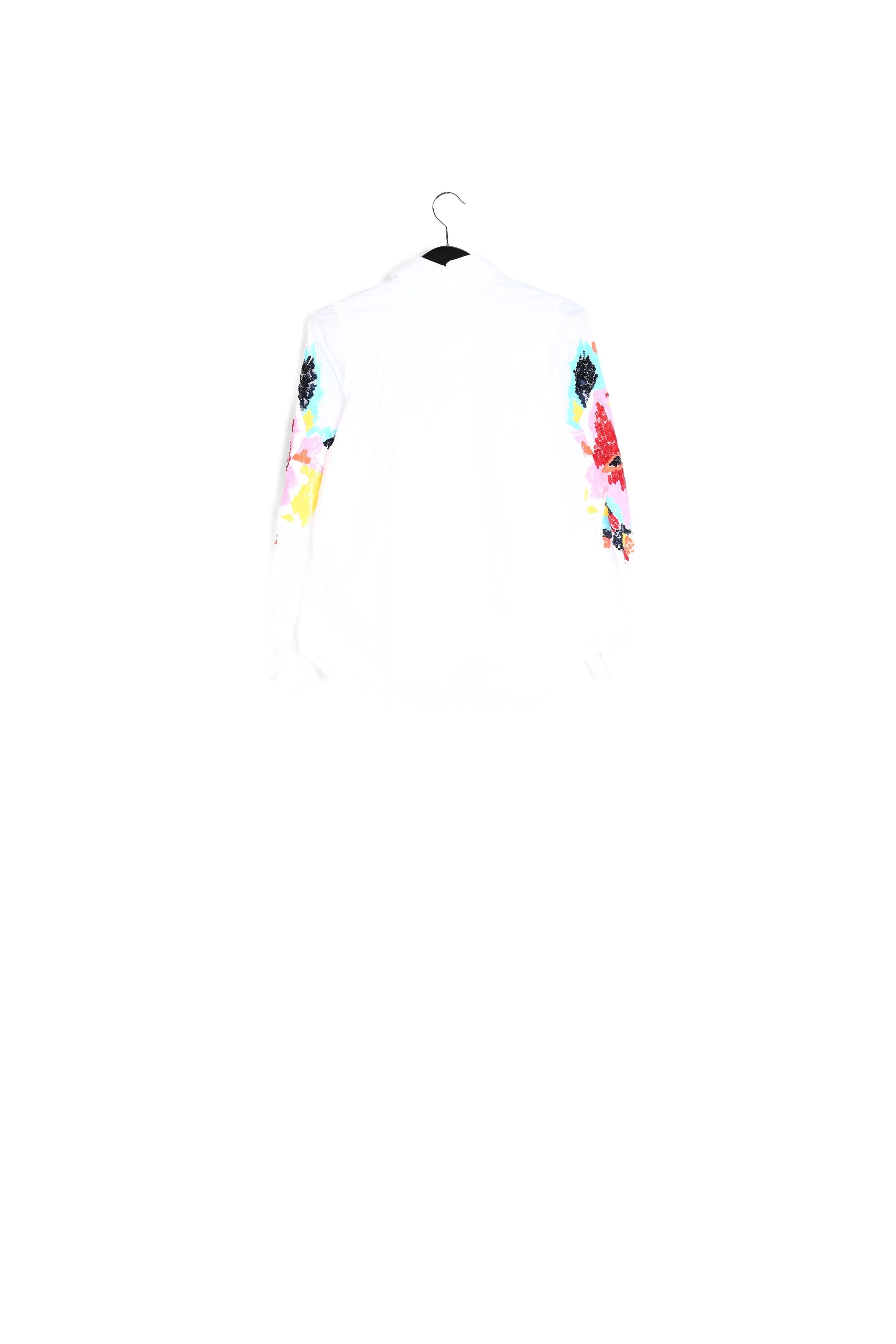 White cotton embroidered puffed-sleeve shirt