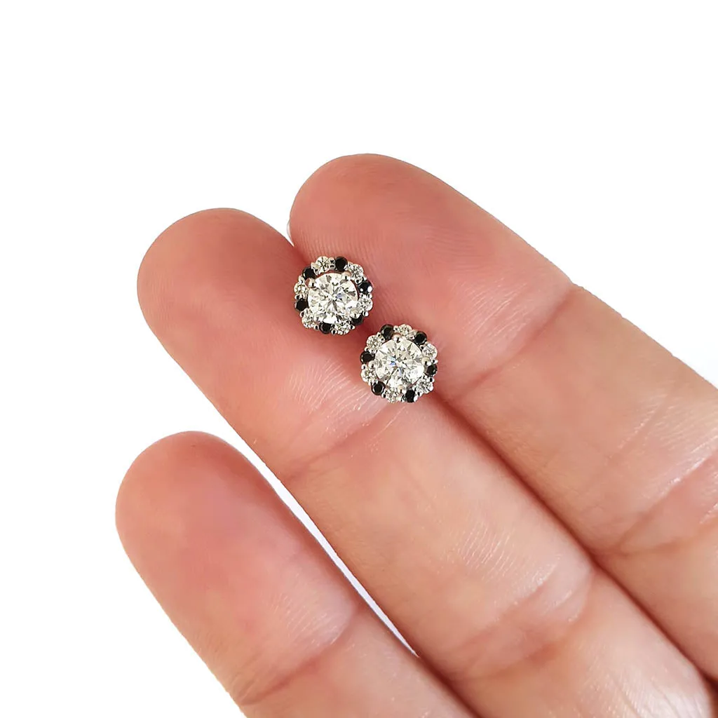 White Diamond Studs with Black and White Diamond Detachable Jackets