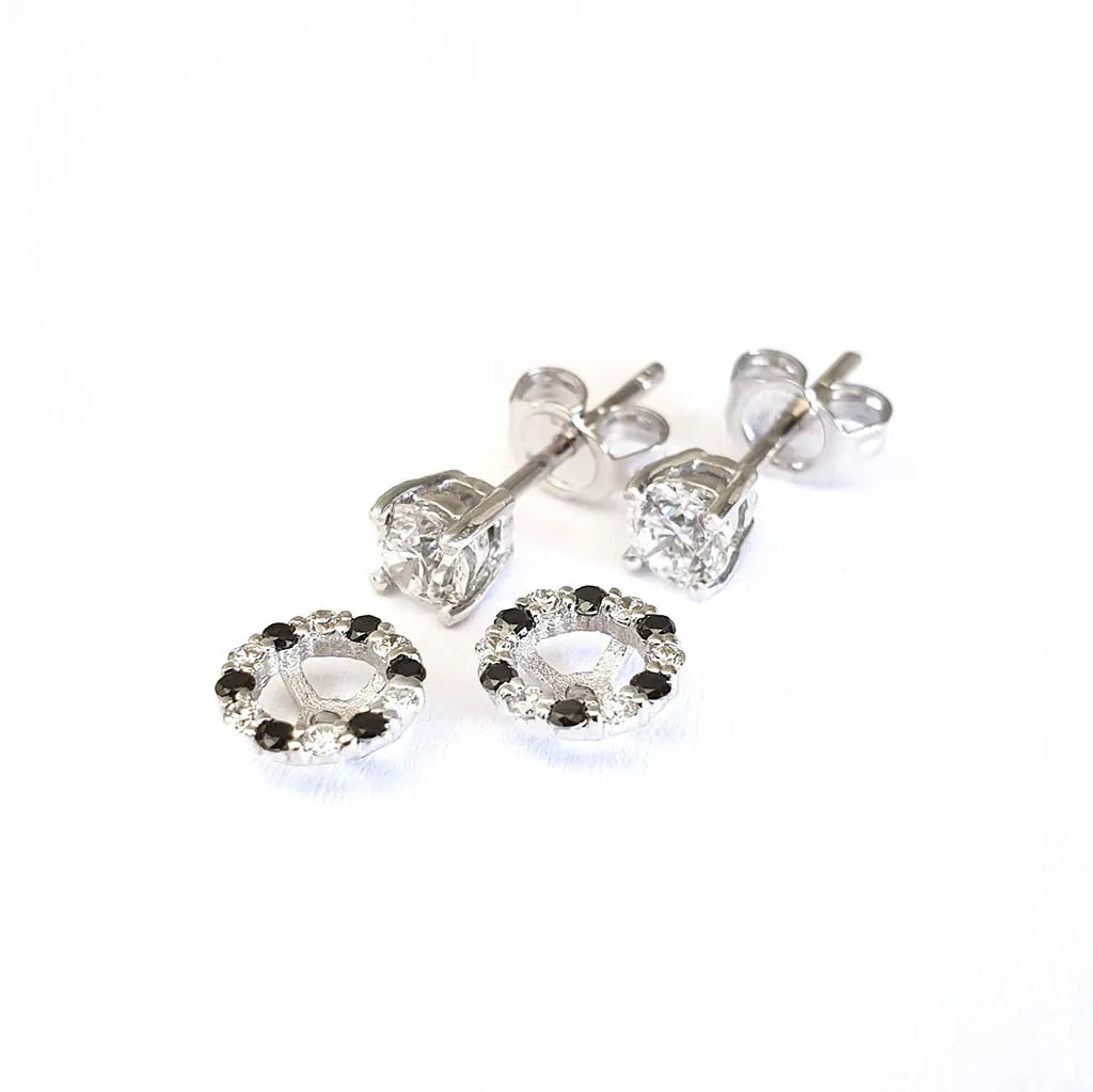 White Diamond Studs with Black and White Diamond Detachable Jackets
