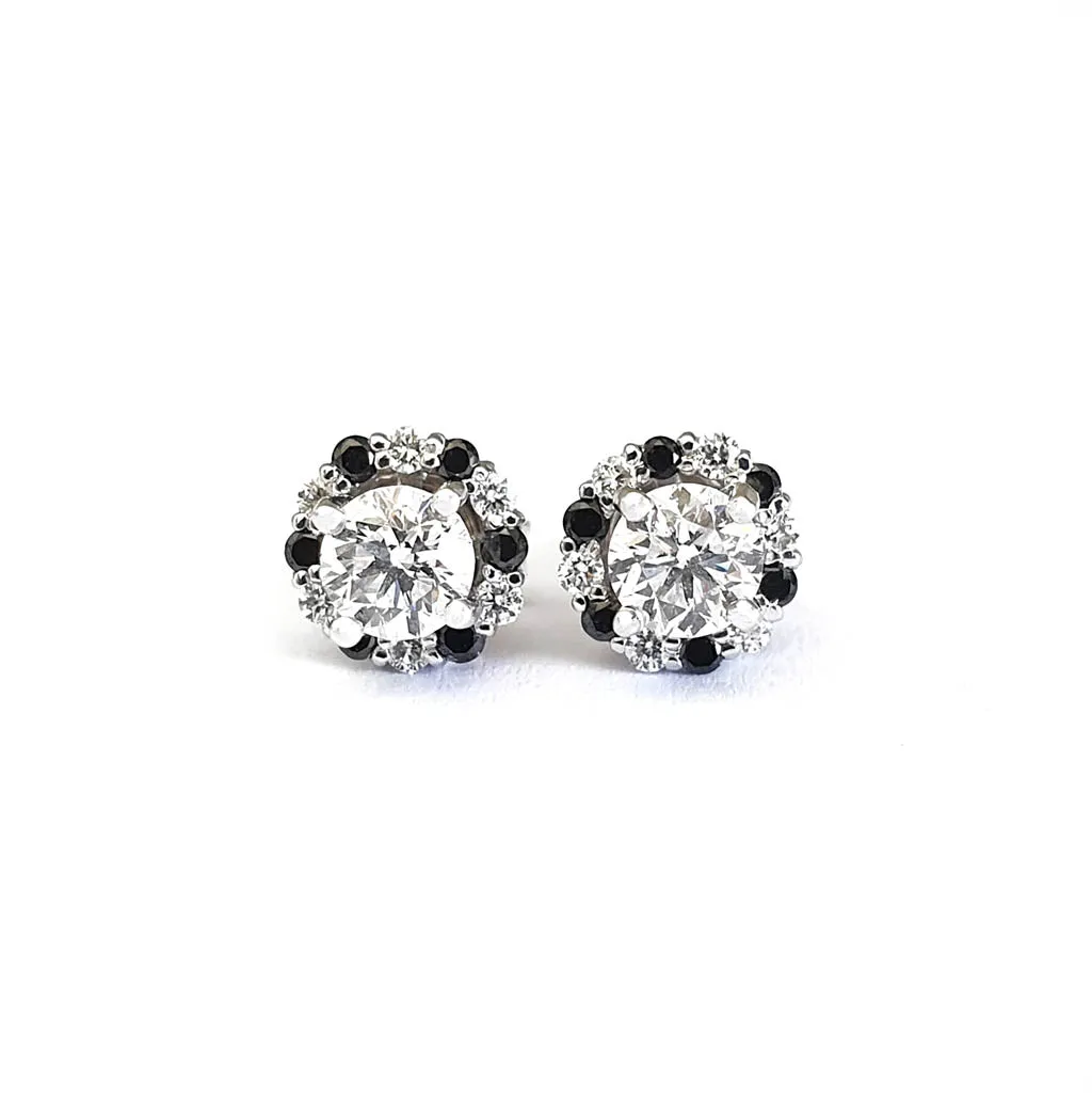 White Diamond Studs with Black and White Diamond Detachable Jackets