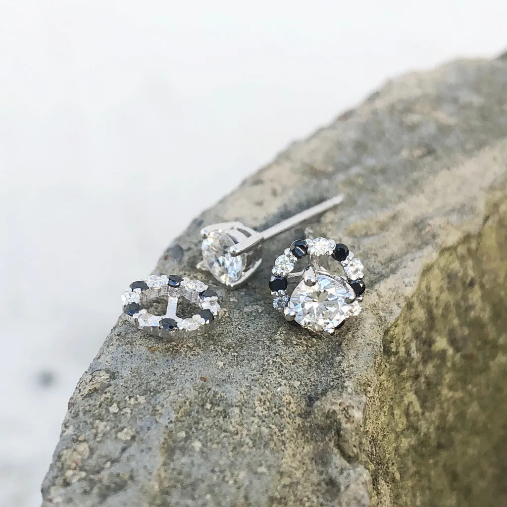 White Diamond Studs with Black and White Diamond Detachable Jackets