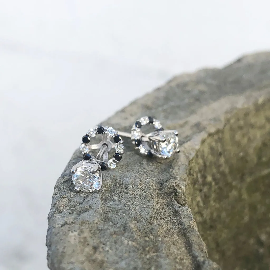 White Diamond Studs with Black and White Diamond Detachable Jackets