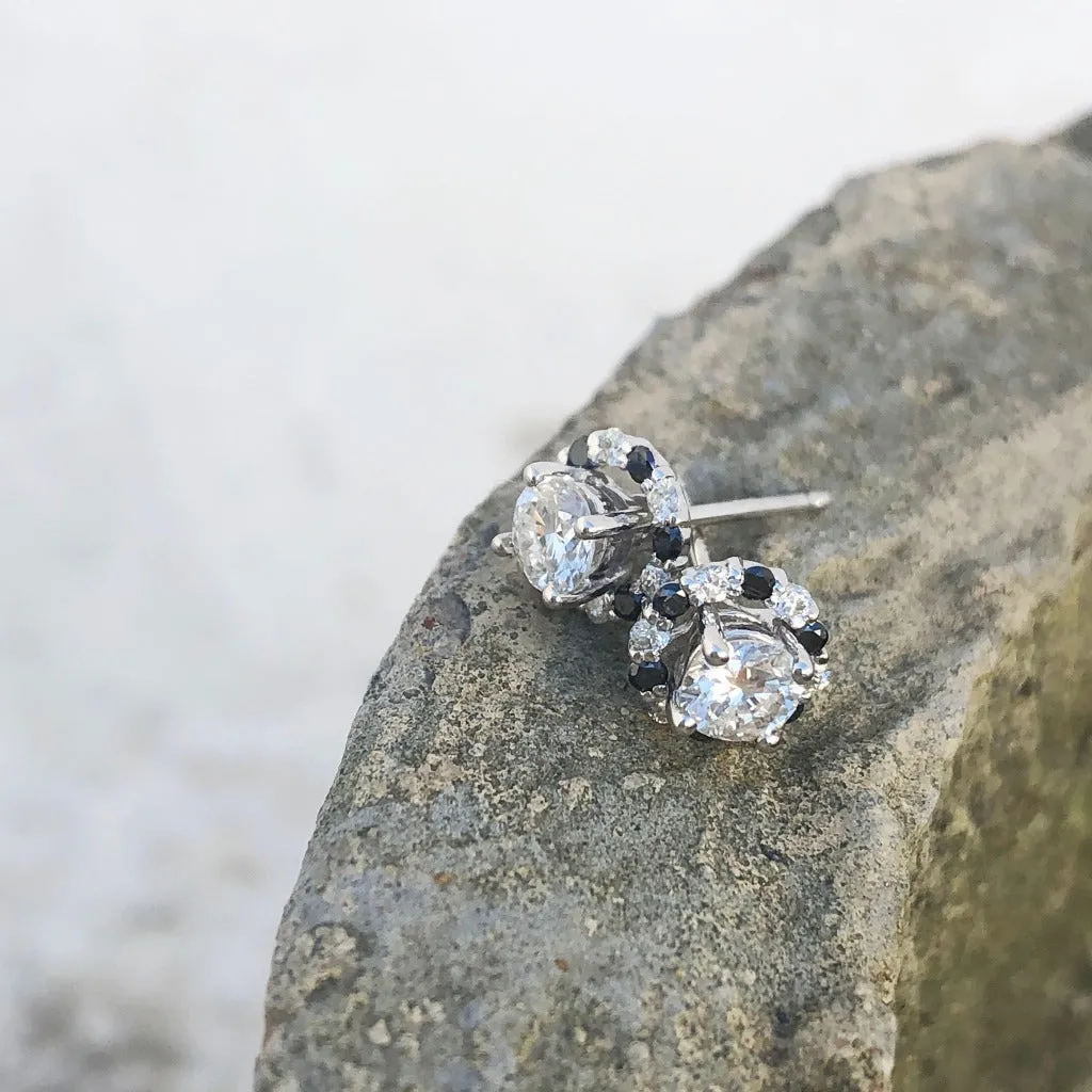 White Diamond Studs with Black and White Diamond Detachable Jackets
