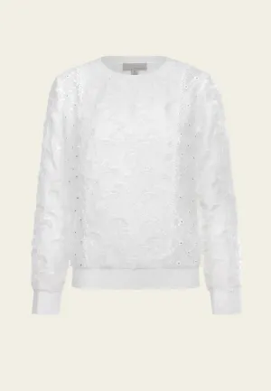 White Embroidered Crewneck Top
