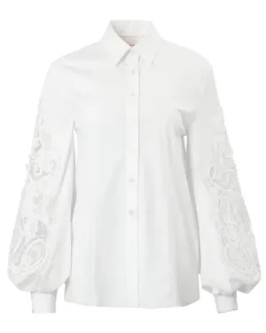 White Embroidered Puff Sleeve Blouse
