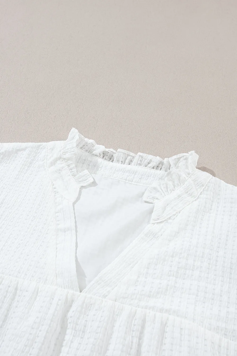 White Floral Embroidered Puff Sleeve Notched Neck Blouse