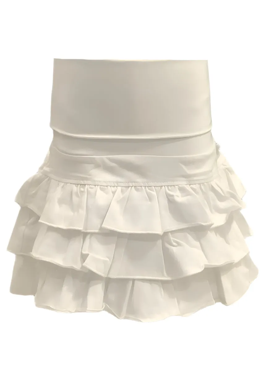 White Jersey Skirt With Ruffled Layers Skirt