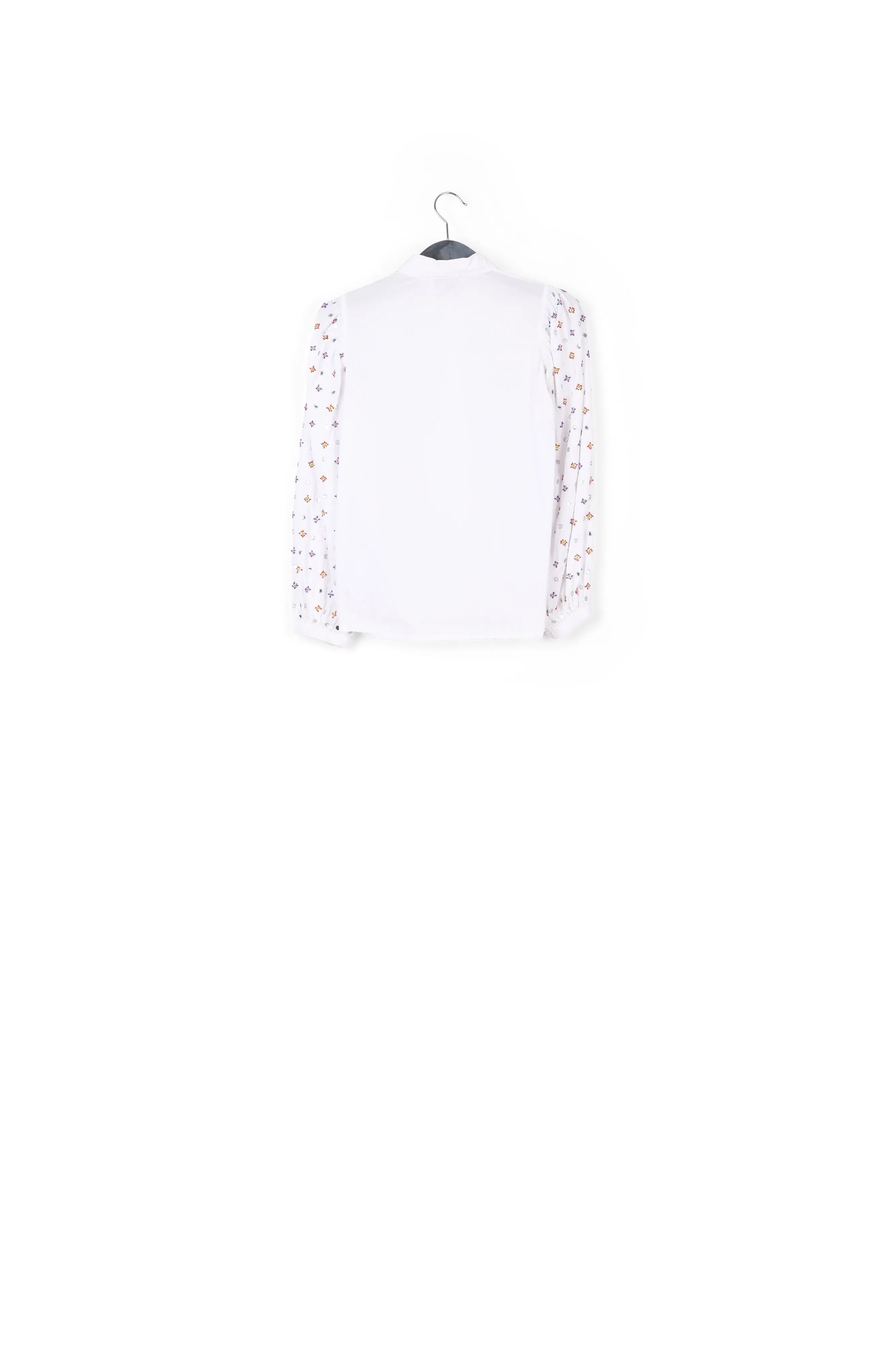 White mirror-embroidered puffed-sleeve shirt