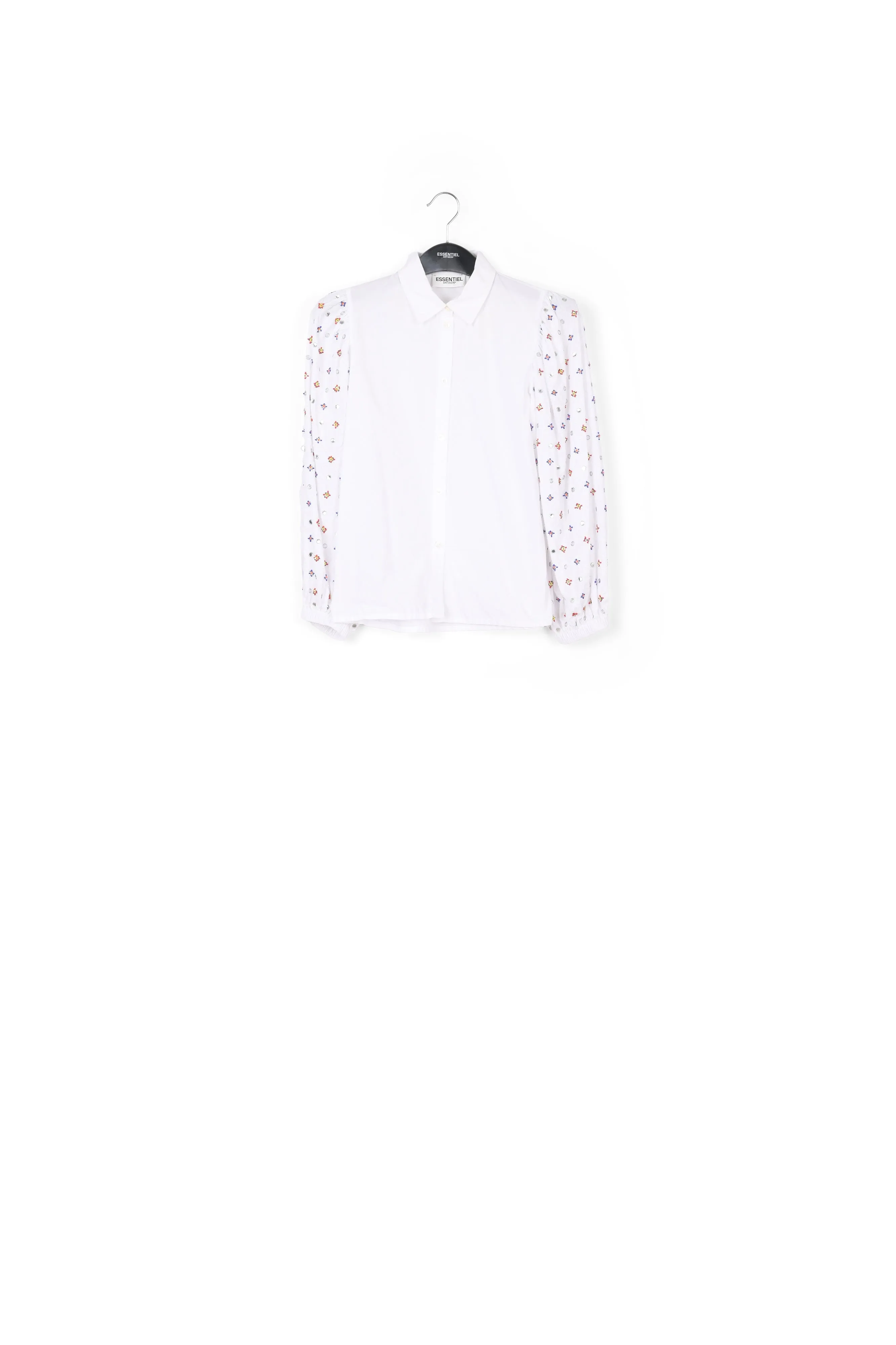 White mirror-embroidered puffed-sleeve shirt