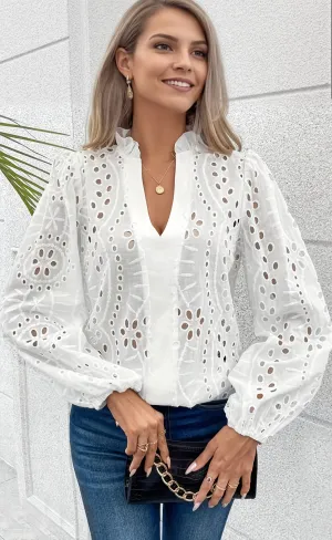 White Schiffli Embroidered Blouse