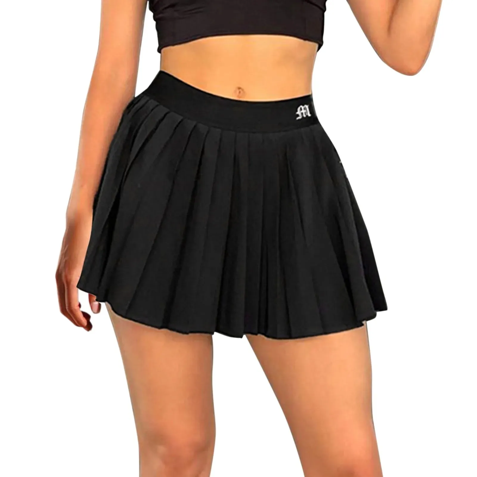 White Women Pleated Skirts Summer High Waist Zipper Girls Dancing Letters Mini Skirts Black Fashion Student A Line