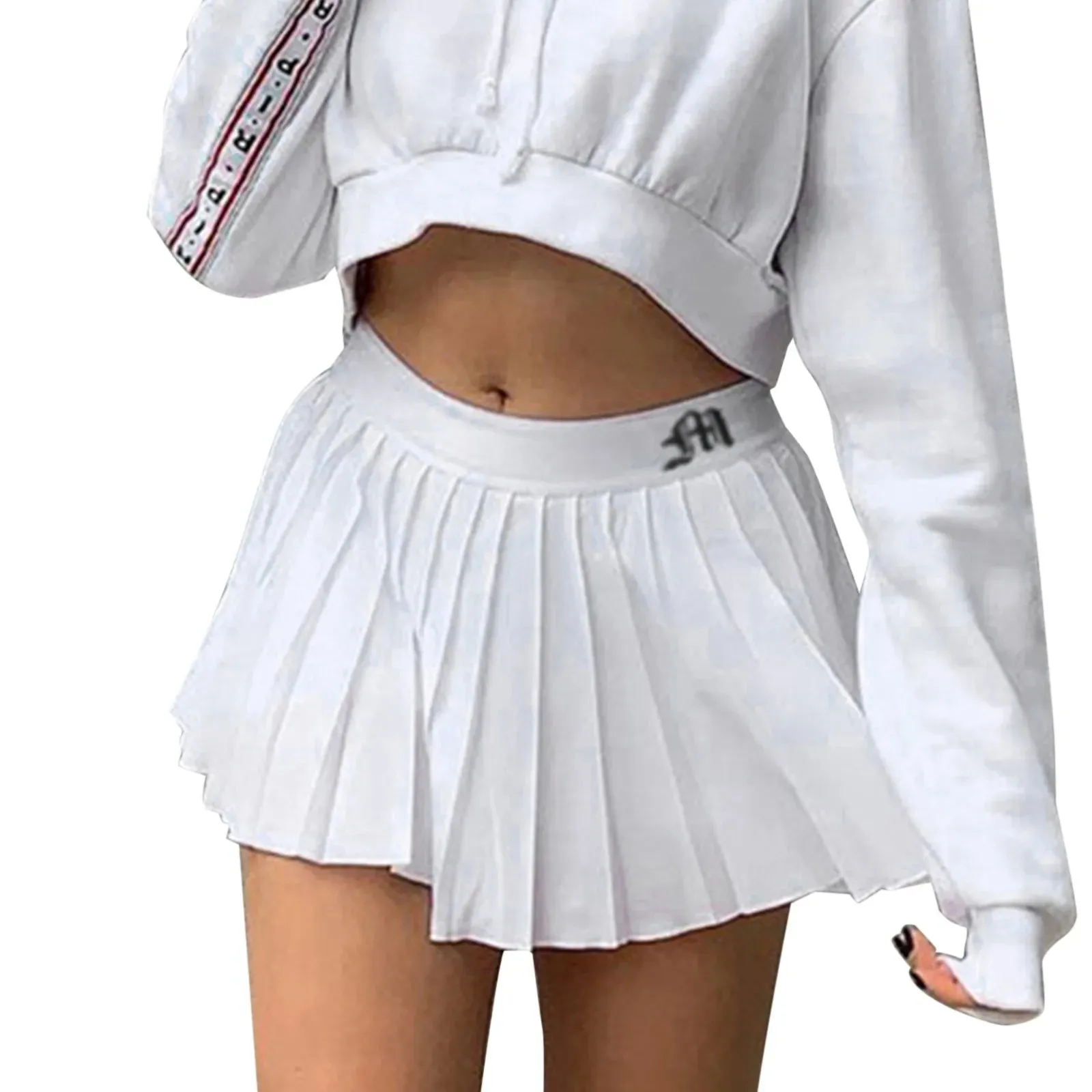 White Women Pleated Skirts Summer High Waist Zipper Girls Dancing Letters Mini Skirts Black Fashion Student A Line