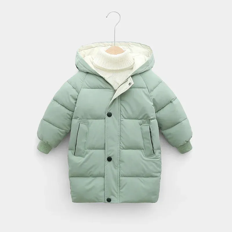 Winter Girls Sweet Long Down Jackets Hooded Big Fur Collar Kids Parkas Children Clothes Girls Windproof Thicken Warm Coats