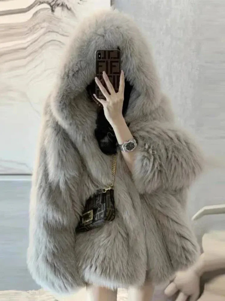 Winter Jackets Faux Fur Coat Women Korean Coat Hooded Fur Jacket