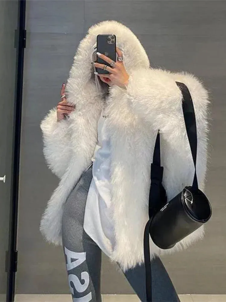 Winter Jackets Faux Fur Coat Women Korean Coat Hooded Fur Jacket