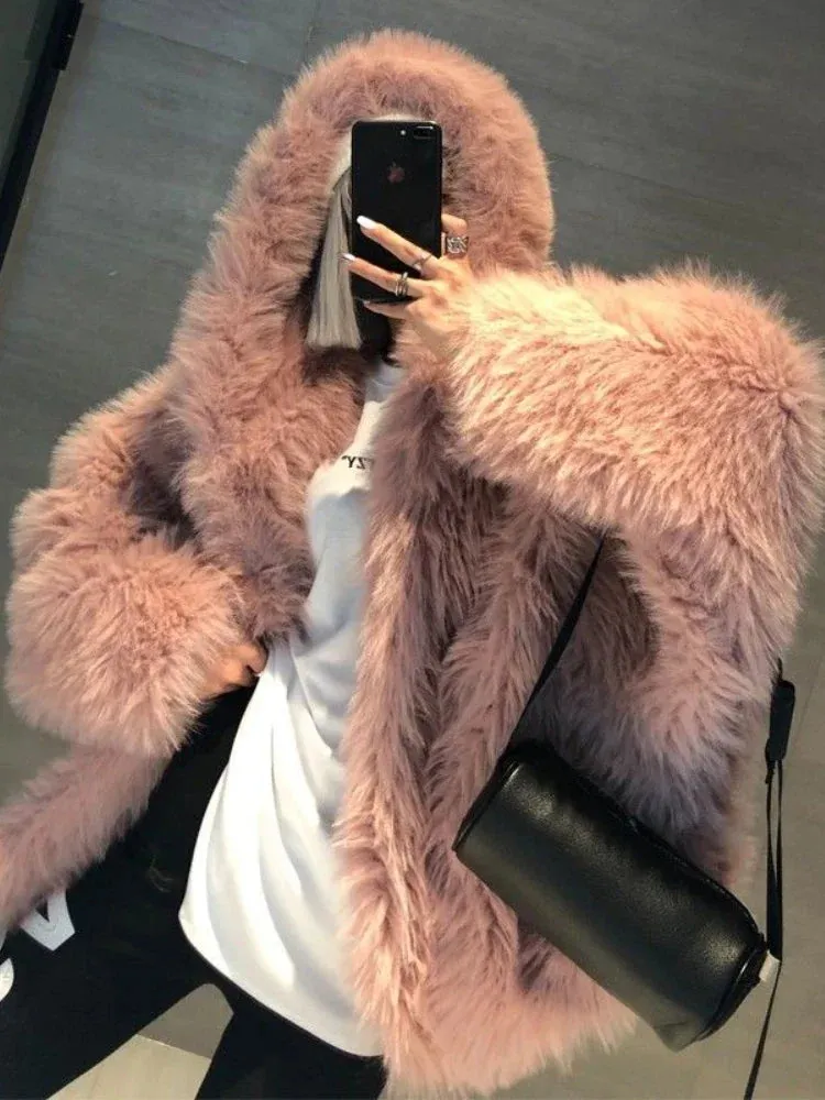 Winter Jackets Faux Fur Coat Women Korean Coat Hooded Fur Jacket