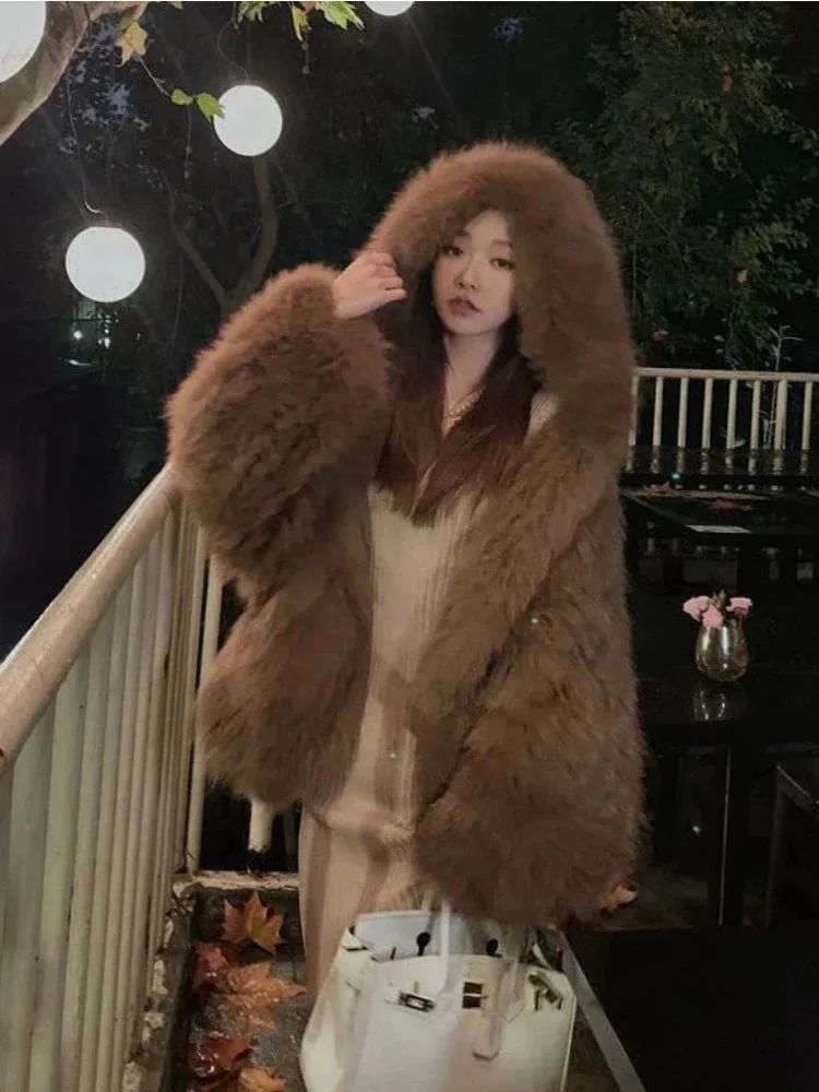 Winter Jackets Faux Fur Coat Women Korean Coat Hooded Fur Jacket