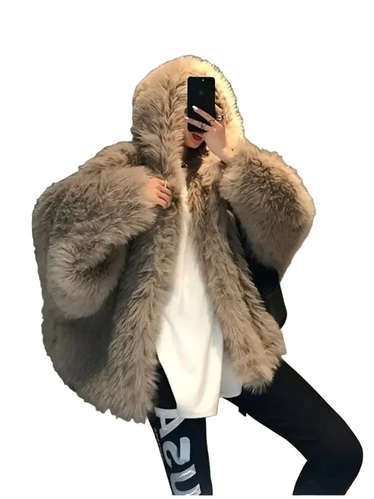 Winter Jackets Faux Fur Coat Women Korean Coat Hooded Fur Jacket