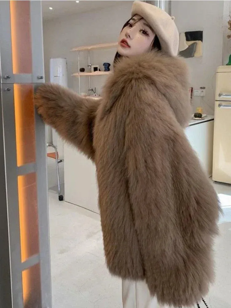 Winter Jackets Faux Fur Coat Women Korean Coat Hooded Fur Jacket
