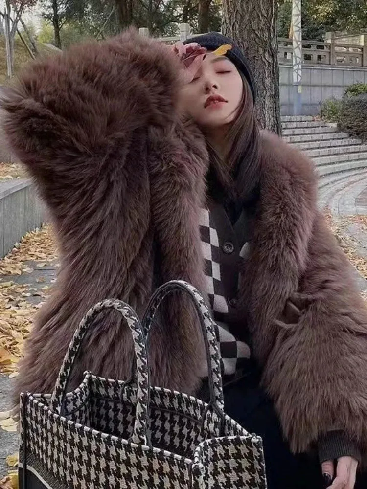 Winter Jackets Faux Fur Coat Women Korean Coat Hooded Fur Jacket
