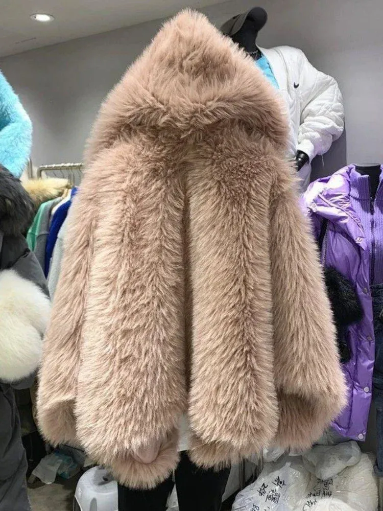 Winter Jackets Faux Fur Coat Women Korean Coat Hooded Fur Jacket