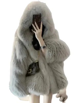 Winter Jackets Faux Fur Coat Women Korean Coat Hooded Fur Jacket
