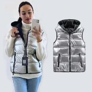 Winter Vests Women's Hooded Short Bright Color Sleeveless Vest