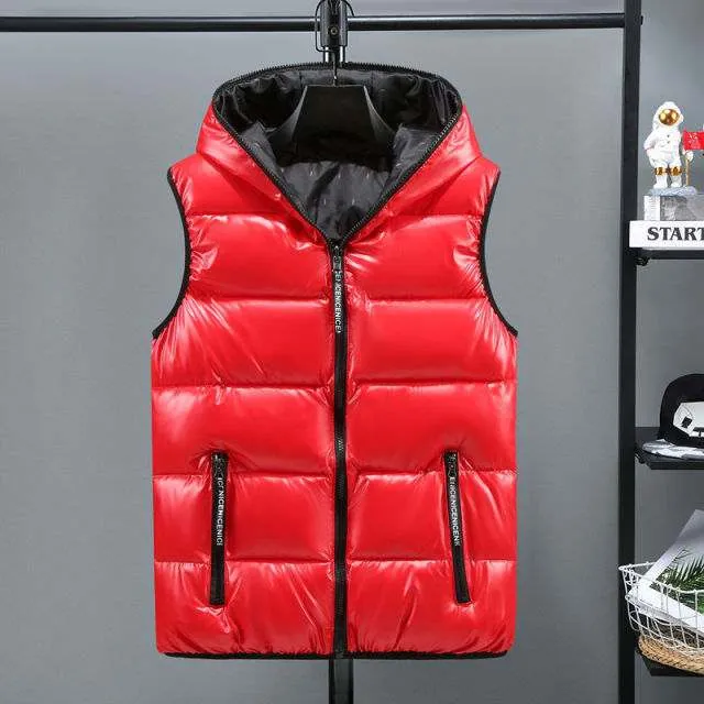 Winter Vests Women's Hooded Short Bright Color Sleeveless Vest
