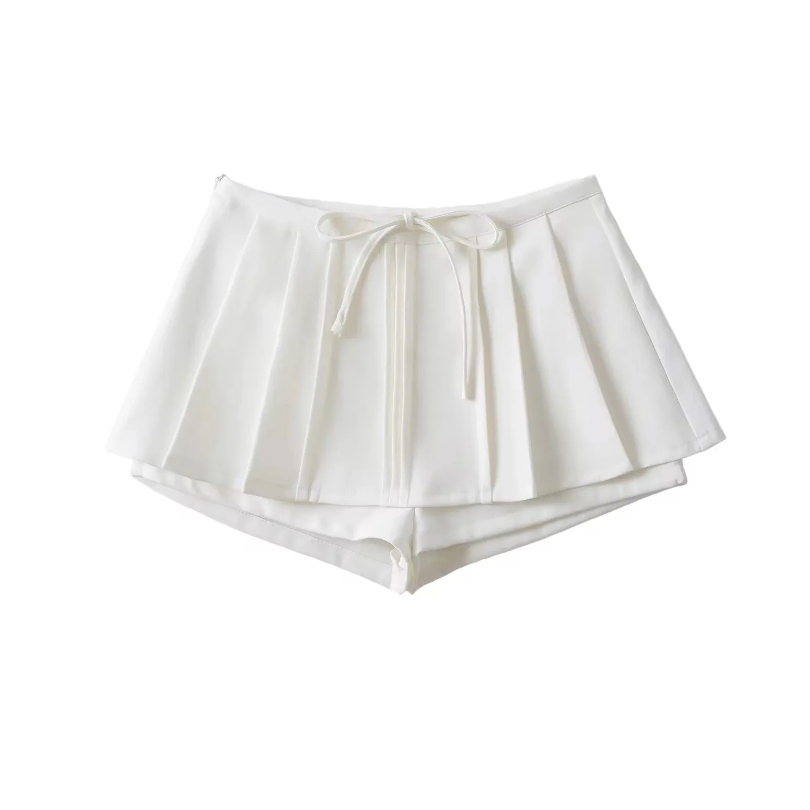 Wisdom White Drawstring Waist Pleated Sexy Mini Skort