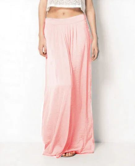 Woman Satin Long Skirt Elastic Waist Floor-Length Maxi Skirts Female Plus Size Ladies Bohemia Pleated saia skirts For Women