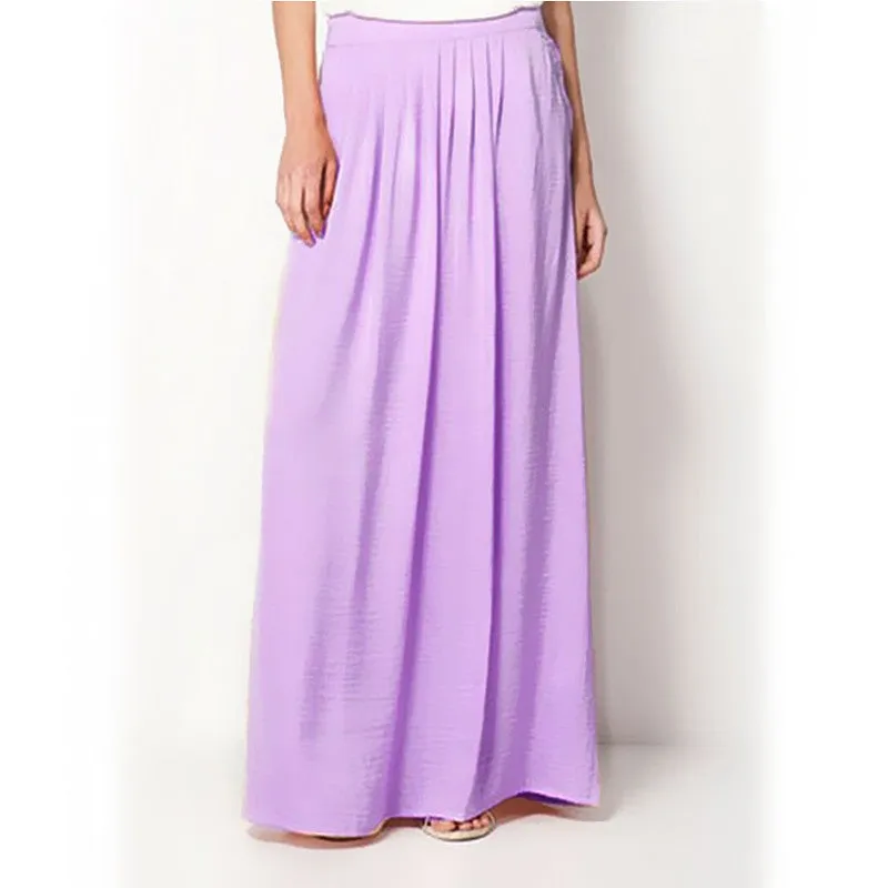 Woman Satin Long Skirt Elastic Waist Floor-Length Maxi Skirts Female Plus Size Ladies Bohemia Pleated saia skirts For Women