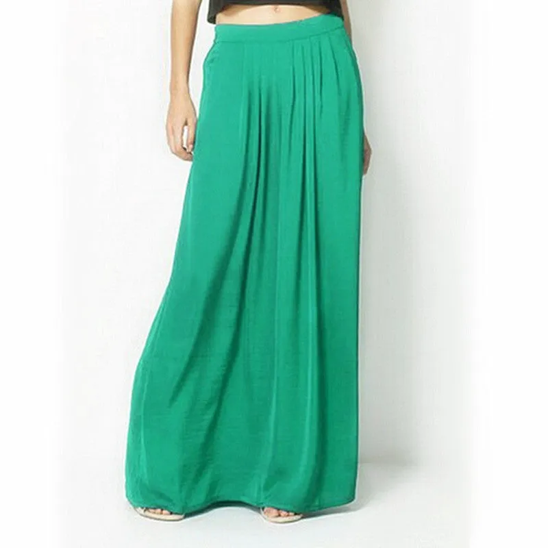 Woman Satin Long Skirt Elastic Waist Floor-Length Maxi Skirts Female Plus Size Ladies Bohemia Pleated saia skirts For Women
