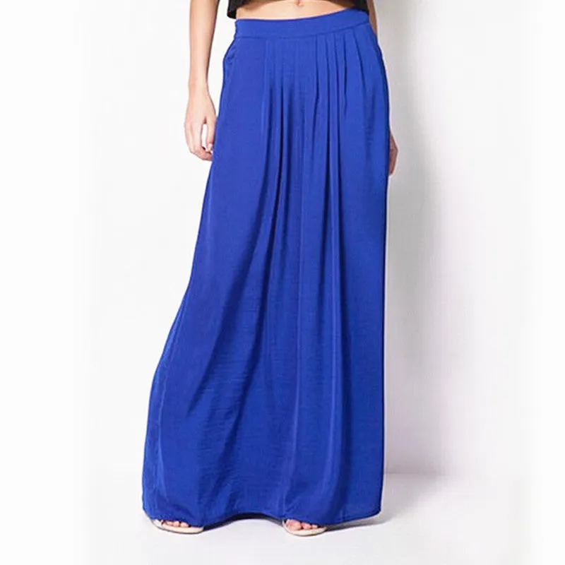 Woman Satin Long Skirt Elastic Waist Floor-Length Maxi Skirts Female Plus Size Ladies Bohemia Pleated saia skirts For Women