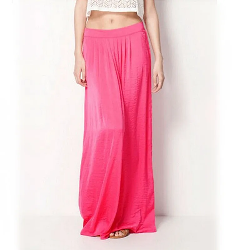 Woman Satin Long Skirt Elastic Waist Floor-Length Maxi Skirts Female Plus Size Ladies Bohemia Pleated saia skirts For Women