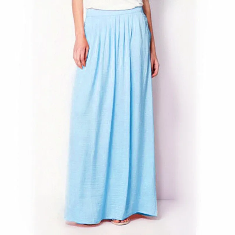 Woman Satin Long Skirt Elastic Waist Floor-Length Maxi Skirts Female Plus Size Ladies Bohemia Pleated saia skirts For Women