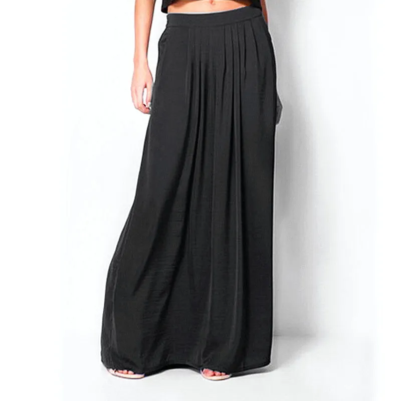 Woman Satin Long Skirt Elastic Waist Floor-Length Maxi Skirts Female Plus Size Ladies Bohemia Pleated saia skirts For Women