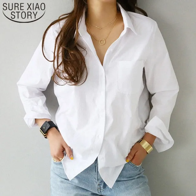 Women Blouse Top Long Sleeve Casual White Turn-down Collar OL Style Women Loose Blouses 3496 50