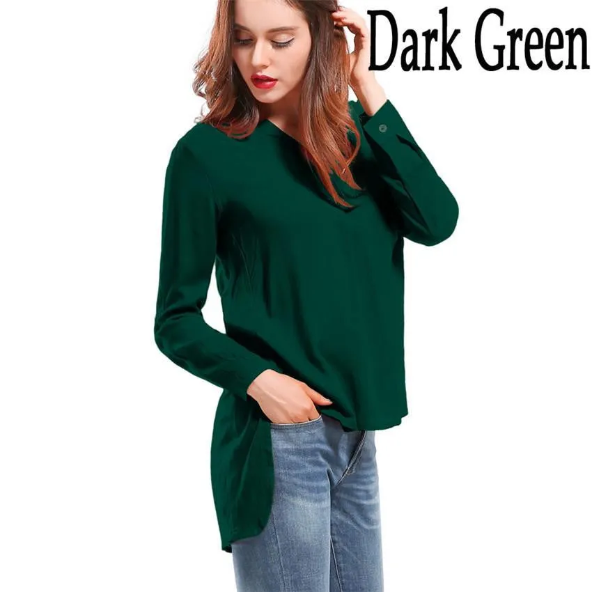 Women Blouses Long sleeve Shirts Solid V-neck Cotton Vintage Shirt Wild Casual Streetwear Loose Tops Women Plus Size Blouse