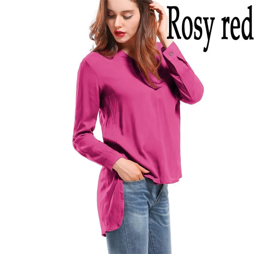 Women Blouses Long sleeve Shirts Solid V-neck Cotton Vintage Shirt Wild Casual Streetwear Loose Tops Women Plus Size Blouse