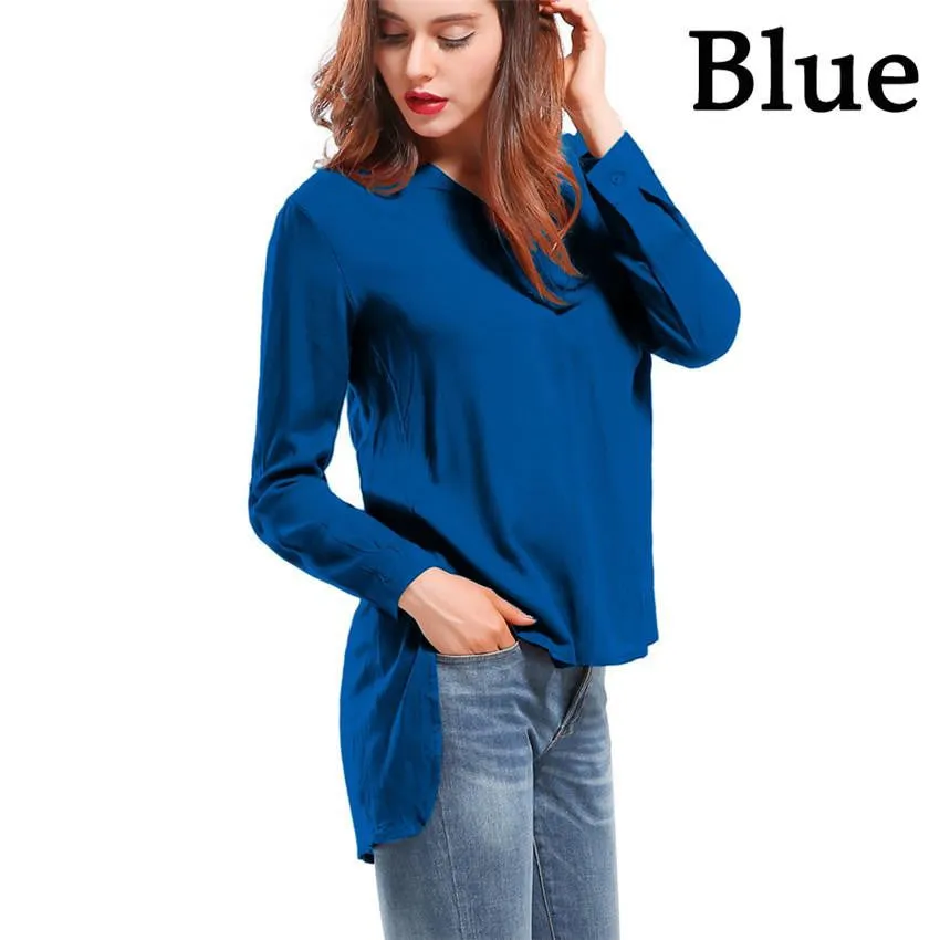 Women Blouses Long sleeve Shirts Solid V-neck Cotton Vintage Shirt Wild Casual Streetwear Loose Tops Women Plus Size Blouse