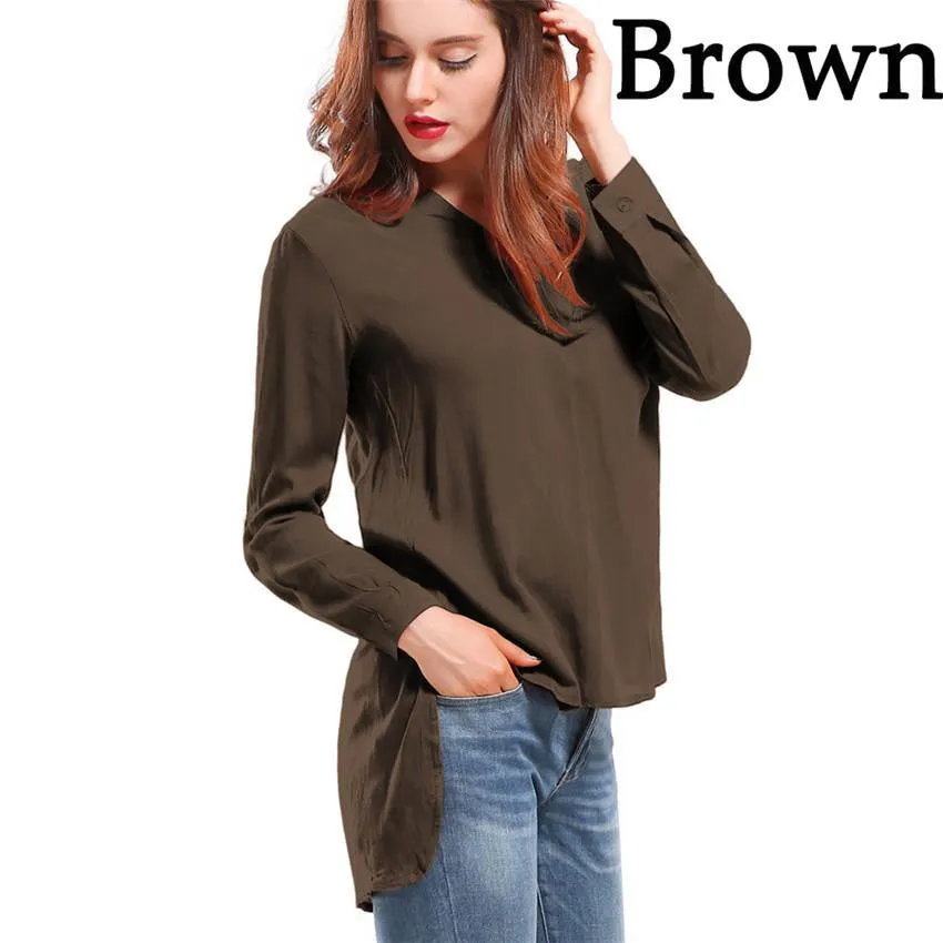 Women Blouses Long sleeve Shirts Solid V-neck Cotton Vintage Shirt Wild Casual Streetwear Loose Tops Women Plus Size Blouse