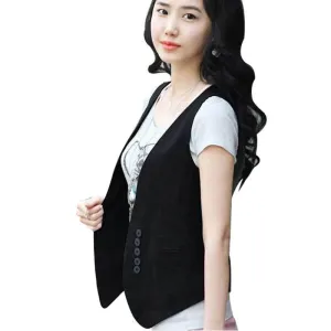Women Vest Wardrobe Waistcoat Slim Cotton Vest Buttons Decoration Vests Female Sleeveless Waistcoat Women Clothing Colete