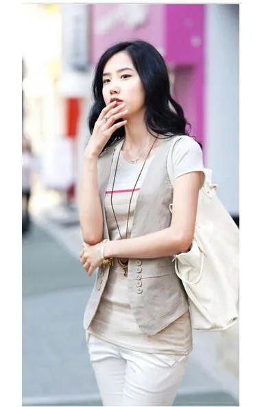 Women Vest Wardrobe Waistcoat Slim Cotton Vest Buttons Decoration Vests Female Sleeveless Waistcoat Women Clothing Colete