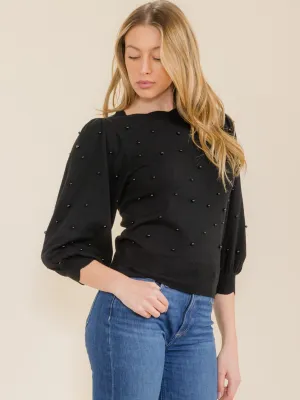 WOMEN'S 3/4 SLEEVE TRIM DETAILED PEARL BLOUSE