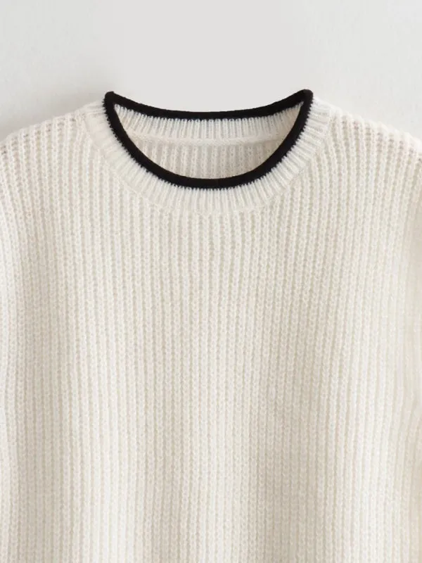 Women's contrasting edge knitted pullover round neck loose sweater vest