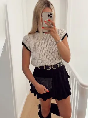 Women's contrasting edge knitted pullover round neck loose sweater vest